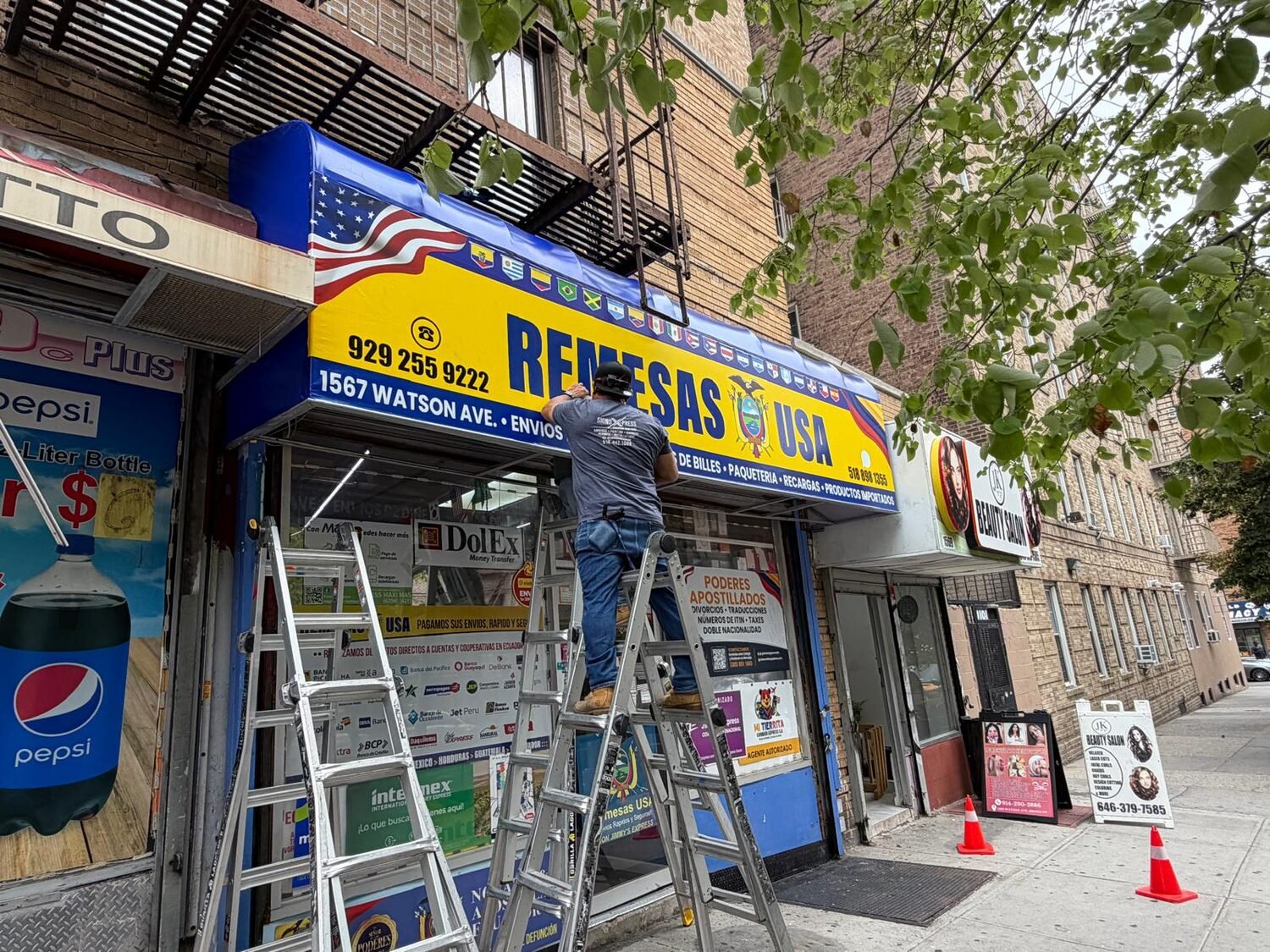 Awning install in progress for Envios Express