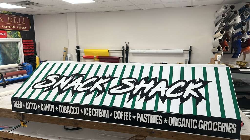 An awning frame skinned in our shop