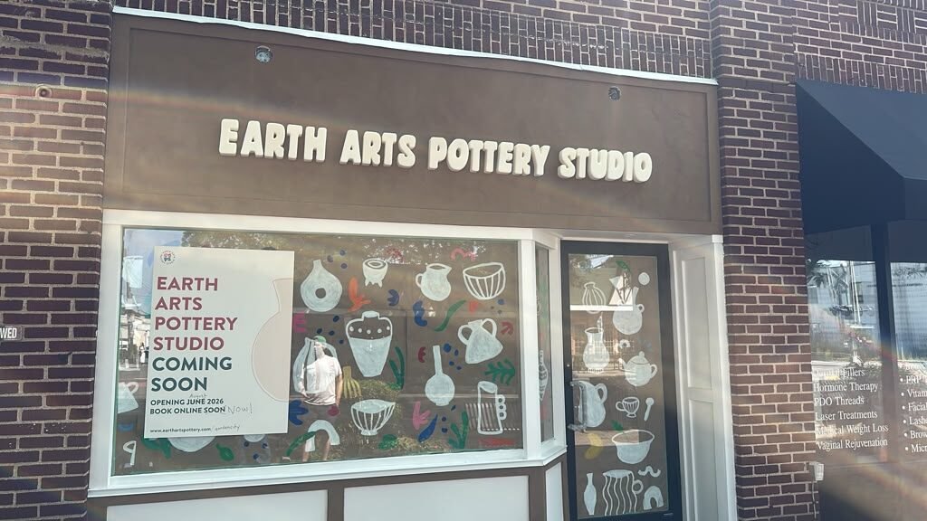 Dimensional letters and window display for Earth Arts Pottery Studio