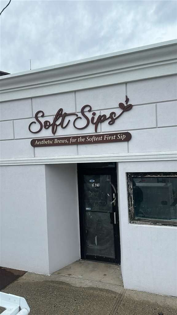 Dimensional storefront lettering for Soft Sips