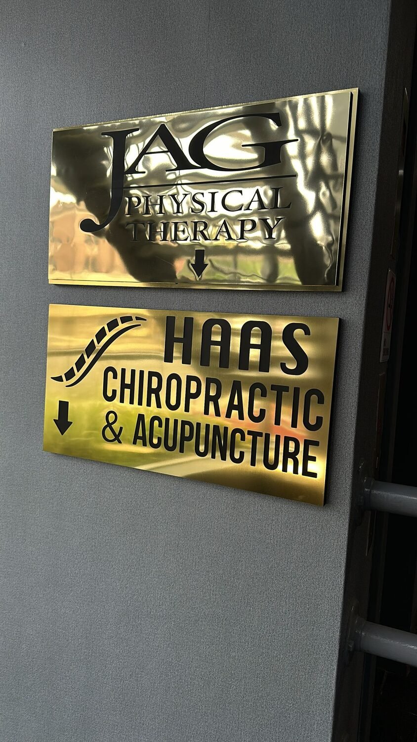 Engraved brass plaques for JAG Physical Therapy & Haas Chiropractic