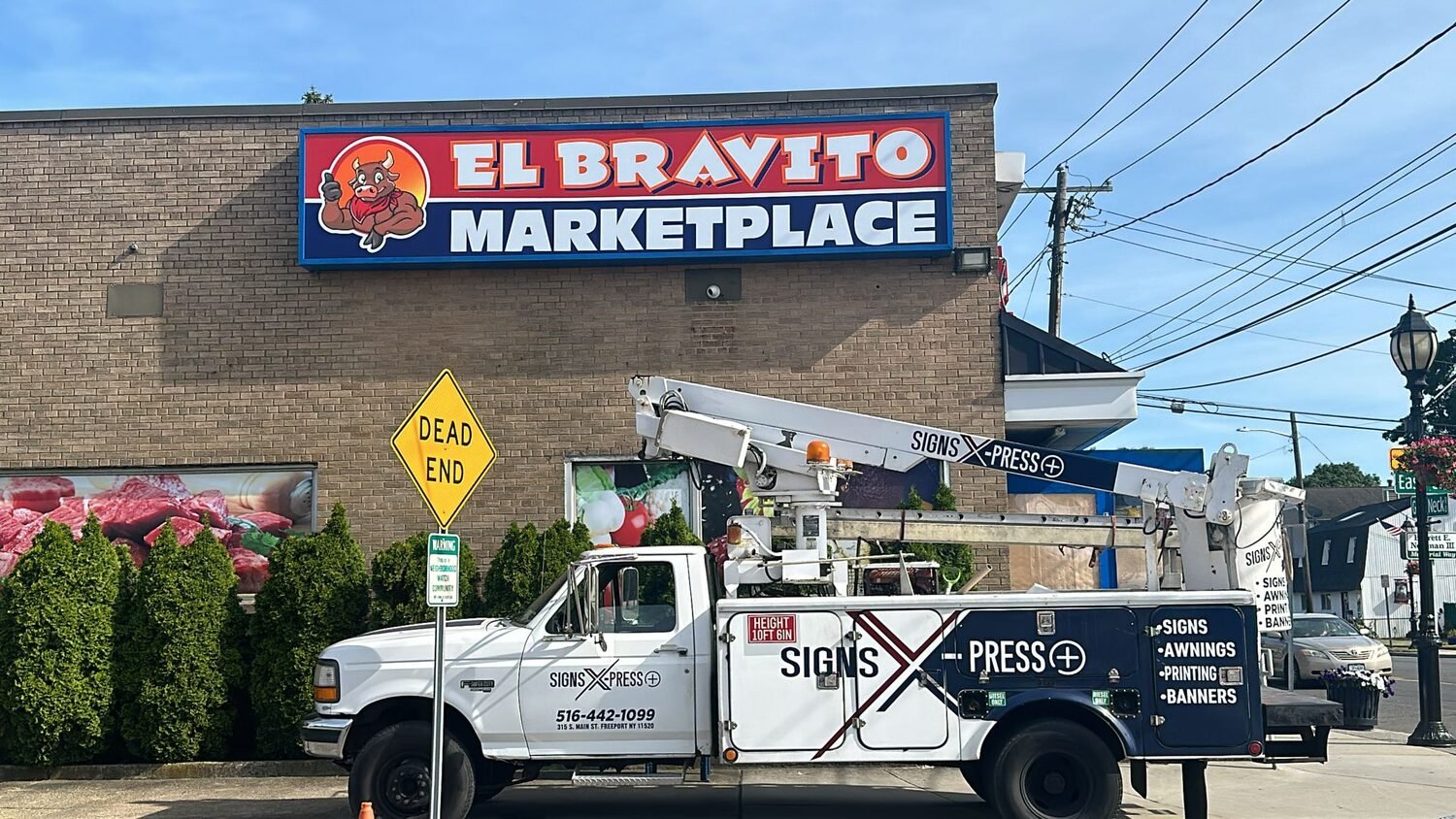 Our bucket truck on site for El Bravito Marketplace