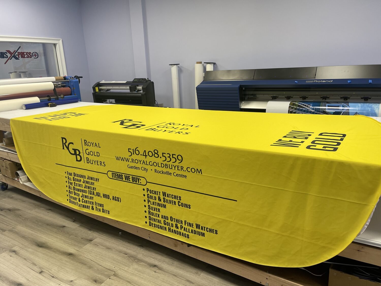 Table covers off the large-format printer