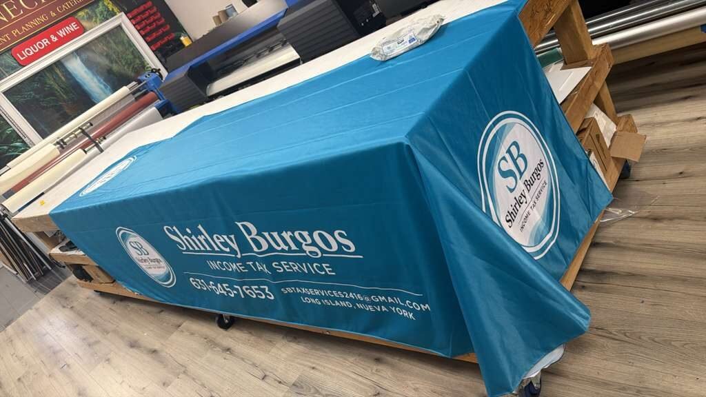 Printed table cover for Shirley Burgos Income Tax
