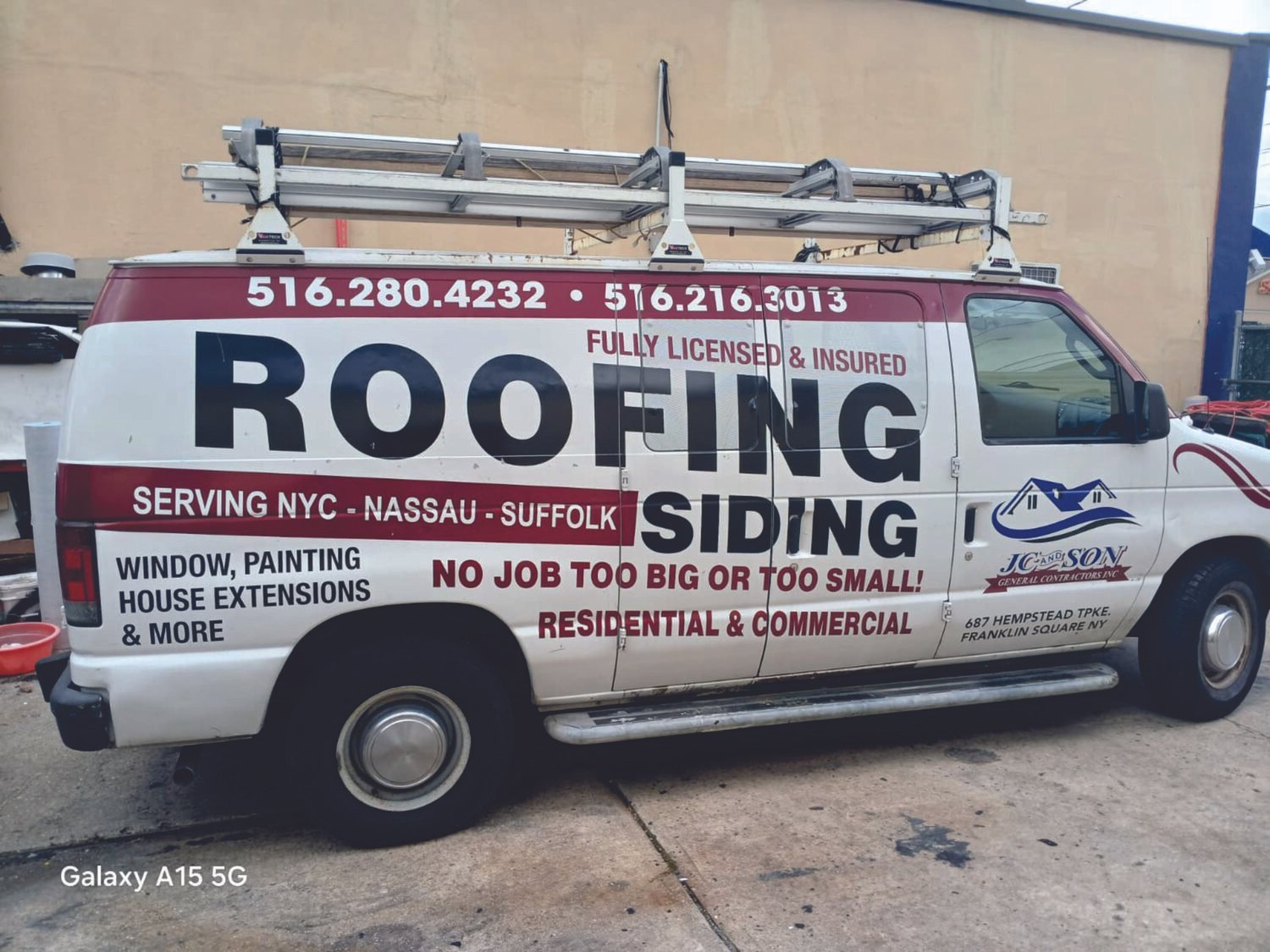 Rear van graphics for Roofing & siding contractor